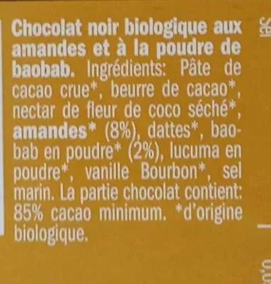 Lista de ingredientes del producto Chocolat cru biologique Lovechock com, Lovechock 70 g