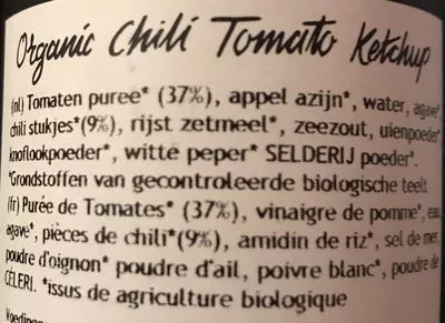 Liste des ingrédients du produit Organic Tomato Chili Ketchup Bio Bandits 325 ml