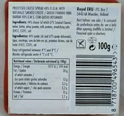 Liste des ingrédients du produit Eru Smoked Cheese Eru 100 g