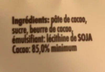Liste des ingrédients du produit Seriously Dark 85% Hands off my Chocolate 100 g