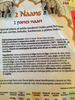 List of product ingredients Pains Naan au naturel heat & eat 240 g
