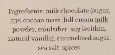 Liste des ingrédients du produit Milk caramel sea salt Urban Cacao 100 g