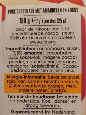 List of product ingredients Puur Amandel Kokos  