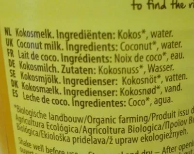 Lista de ingredientes del producto Coconut milk Amaizin 