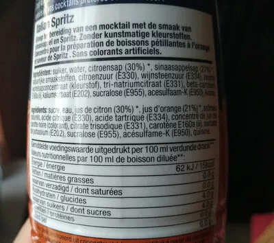 List of product ingredients Italian Spritz SodaStream 440 ml