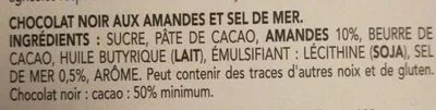 Liste des ingrédients du produit Almond seasalt dark chocolate Choquise, Kruidvat 