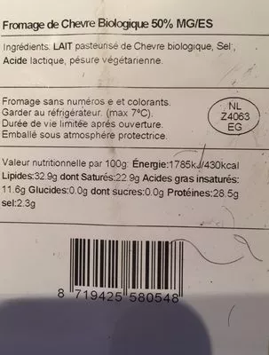 Lista de ingredientes del producto Fromage de chèvre  