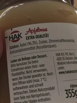 List of product ingredients Compote de pommes Hak 355g
