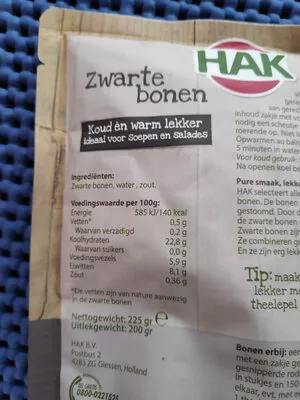 List of product ingredients Hak Zwarte Bonen HAK 200 g