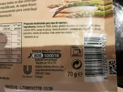 Liste des ingrédients du produit Sopa esparragos Knorr 