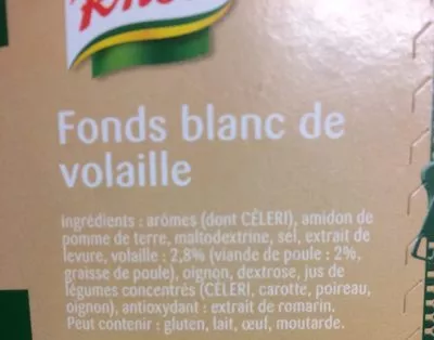 Lista de ingredientes del producto Fond Blanc De Volaille Knorr 