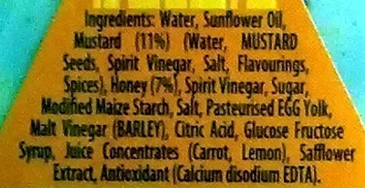 List of product ingredients Honey & Mustard Dressing Hellmann's, Unilever 235ml