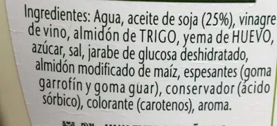 Lista de ingredientes del producto Salsa Original Ligeresa 439 g e / 430 ml