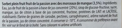 List of product ingredients Sorbet fruit de la passion Carte d'Or, Unilever 650 g (1000 ml)