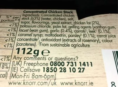 Liste des ingrédients du produit Chicken Stock Pot Knorr 112 g