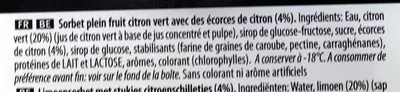 List of product ingredients Sorbet Citron Vert Carte d'Or, Unilever, Miko 1 L, 650 g