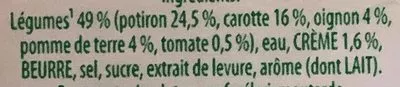 Lista de ingredientes del producto Douceur Potiron Knorr, Unilever 500 ml