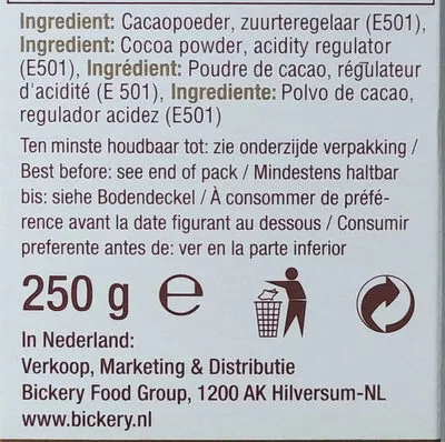List of product ingredients Cacao Blooker 250 g
