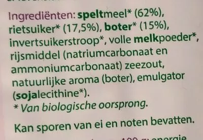 Lista de ingredientes del producto Roomboter speltbiscuit Ekoplaza 200 g