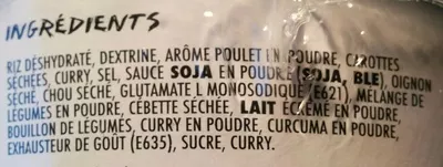 Lista de ingredientes del producto Korean Rice Cup Goût Poulet Curry Mr. Min 100 g