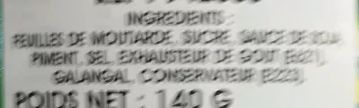 List of product ingredients Fermented acrid sweet mustard Pigeon Brand 140 g (80 g égoutté)
