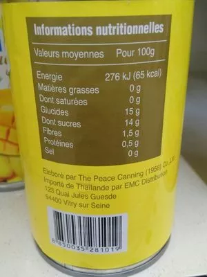 List of product ingredients mangue au sirop léger Pirab 