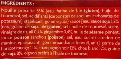 Lista de ingredientes del producto Nouilles sautées a la chinoise  