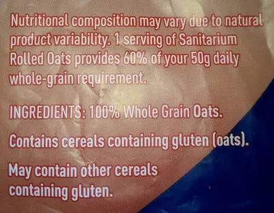 Lista de ingredientes del producto Rolled oats Sanitarium 800 g