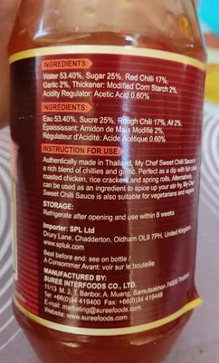 Lista de ingredientes del producto Sweet Chili Sauce my Chef 700 ml