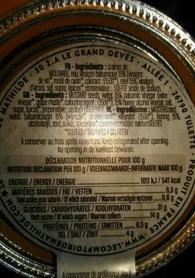 List of product ingredients Moutarde à l'ancienne balsamique et miel Le Comptoir De MATHILDE 