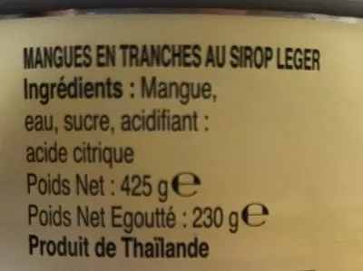 List of product ingredients Mangue Mont Asie 