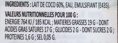 Liste des ingrédients du produit Lait de noix de coco Aroy-D 250 ml