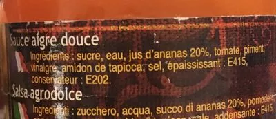 Liste des ingrédients du produit Sauce Aigre Douce Exotic Food 200ml