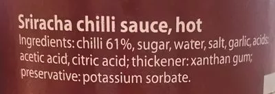 Liste des ingrédients du produit Sriracha Hot Chilli Sauce Flying Goose Brand 