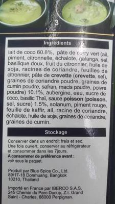 List of product ingredients Blue Elephant Sauce De Curry Vert 300G Blue Elephant 