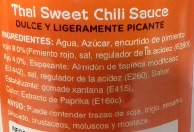Liste des ingrédients du produit Thai Sweet Chili Sauce J-Lek 435 ml