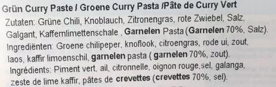 Liste des ingrédients du produit Pate De Curry Vert Nittaya  
