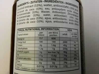 List of product ingredients Thai Coconut Cream deSiam 400ml