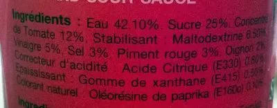 Lista de ingredientes del producto Sauce aigre-douce Siam'ss 295 ml