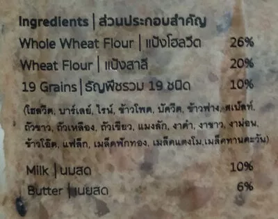 List of product ingredients ขนมปังโฮลวีตธัญพืช 19 ชนิด คิวบิก, cubic 120 g