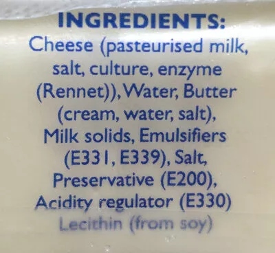 Lista de ingredientes del producto Sliced cheese SCS, DKSH 10x20 g