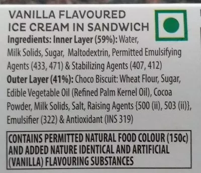 Liste des ingrédients du produit Fantasia Ice Cream Sandwich Cream Bell 80 ml
