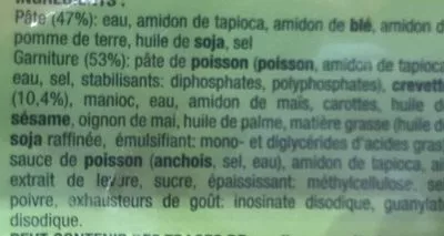 List of product ingredients Mini Raviolis aux Crevettes Cau Tre 450 g
