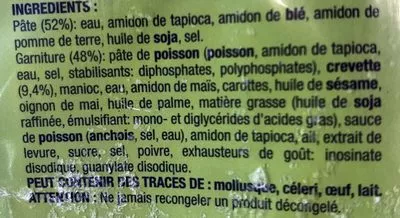 List of product ingredients Raviolis à la Vapeur aux Crevettes Cau Tre Foods 500 g