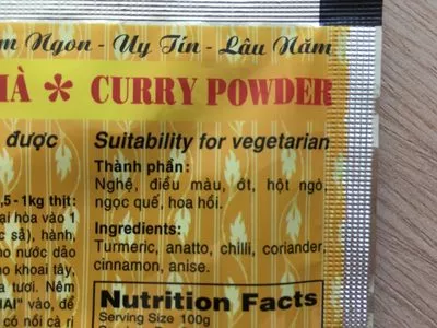Lista de ingredientes del producto pâte de curry  