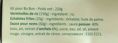 Lista de ingredientes del producto Kit pour Bo Bun Agidra 220 g