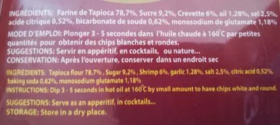 List of product ingredients Chips De Crevettes à Frire Auchan 
