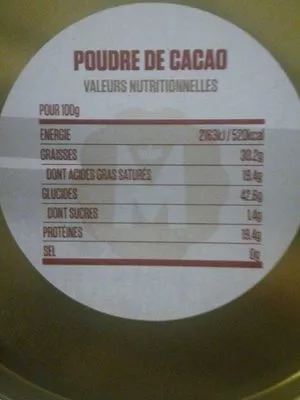 Lista de ingredientes del producto Poudre de cacao  