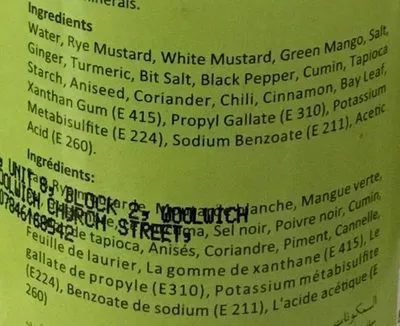 Liste des ingrédients du produit Sauce Moutarde Radhuni 525 ml
