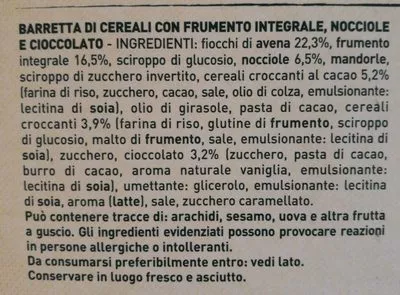 List of product ingredients Nocciole e cioccolato fondente Gran Cereale 